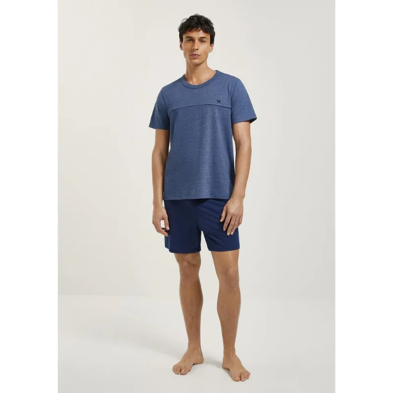 Pijama Curto Masculino Em Algodão - Azul G