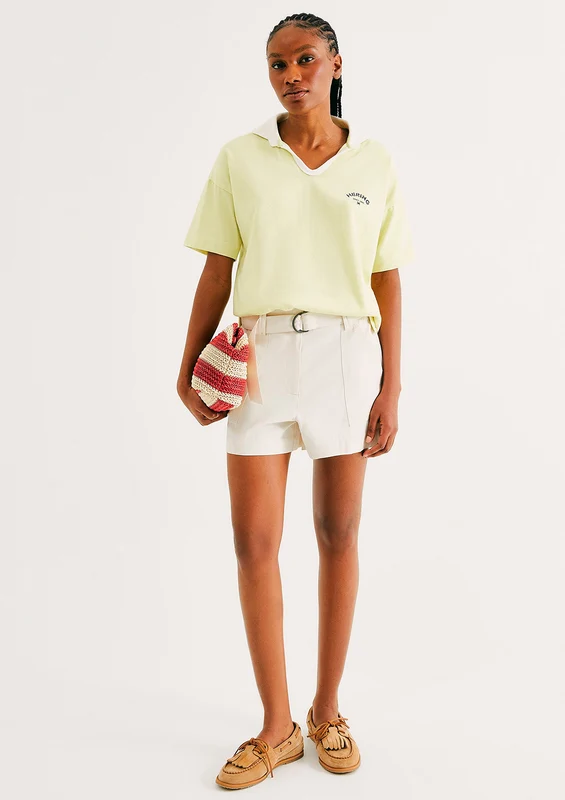 Camisa Polo Oversized Em Malha Binada Hering Feminino - Amarelo XG