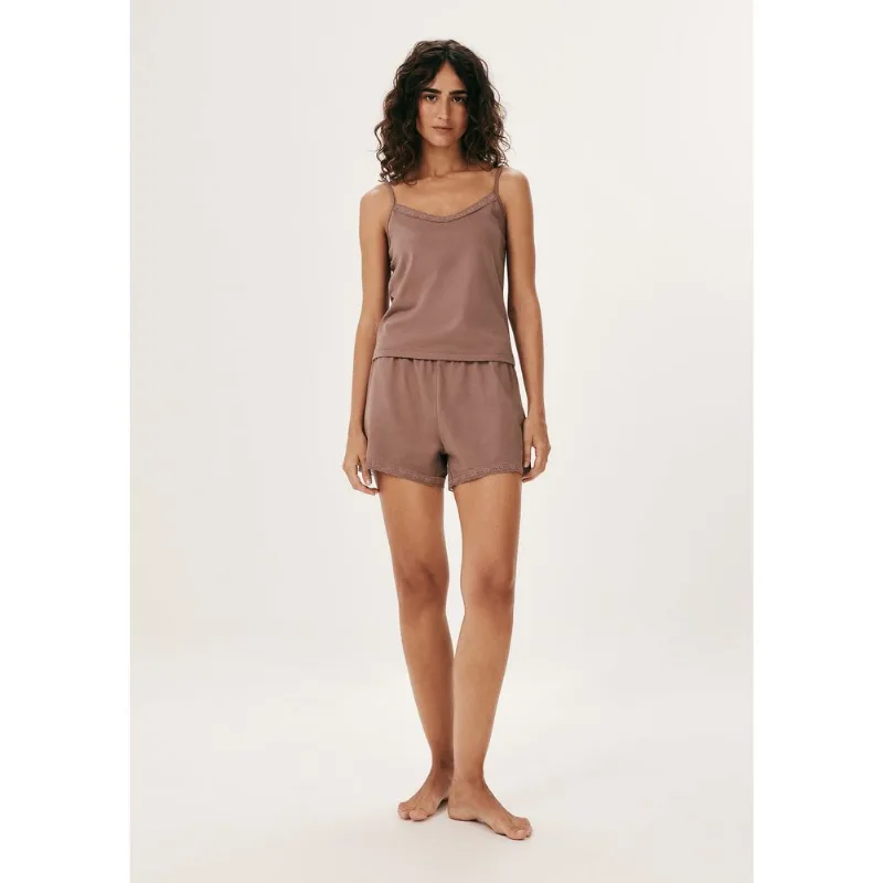 Pijama Curto Feminino Com Renda - Marrom XP