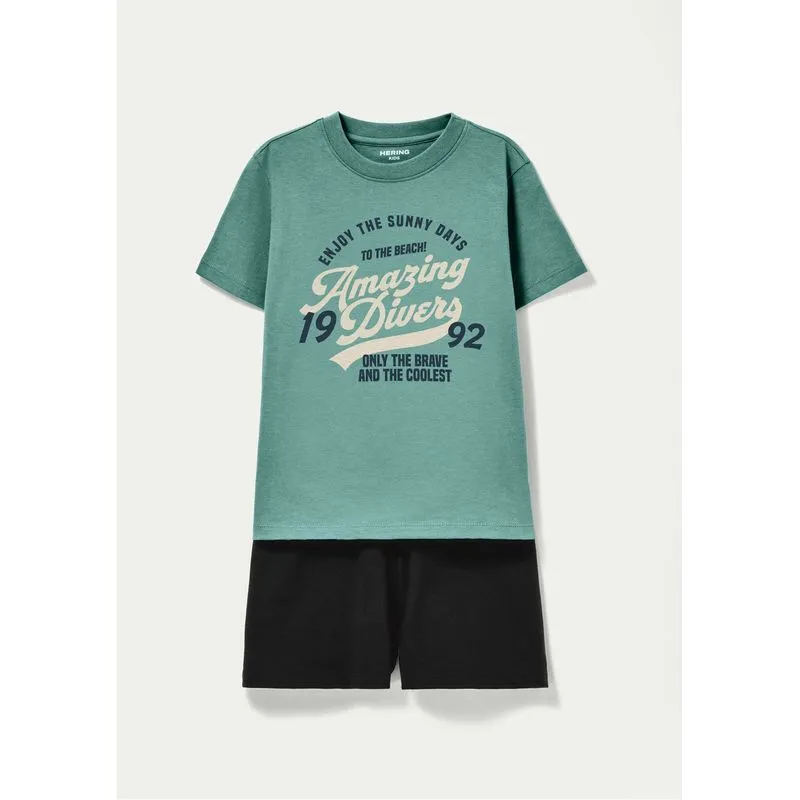 Conjunto Infantil Menino Curto Com Estampa - Azul 012