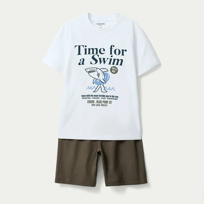 Conjunto Camiseta Manga Curta E Bermuda Hering Kids Estampado Masculino - Branco 14 / Menino / Branco