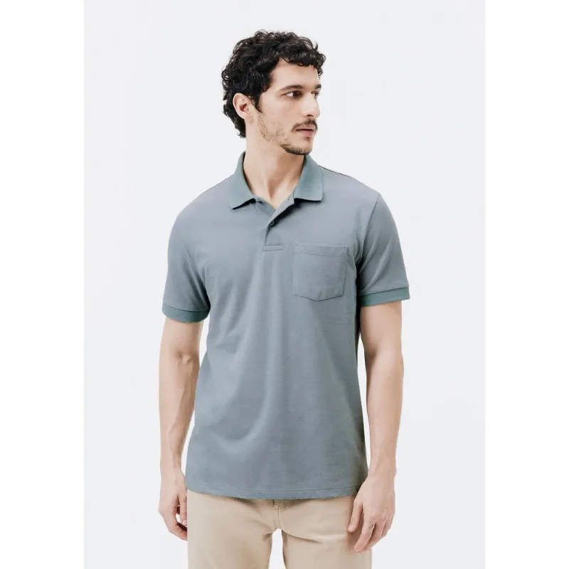 Camisa Polo Básica Masculina Em Piquet Com Bolso - Azul XG