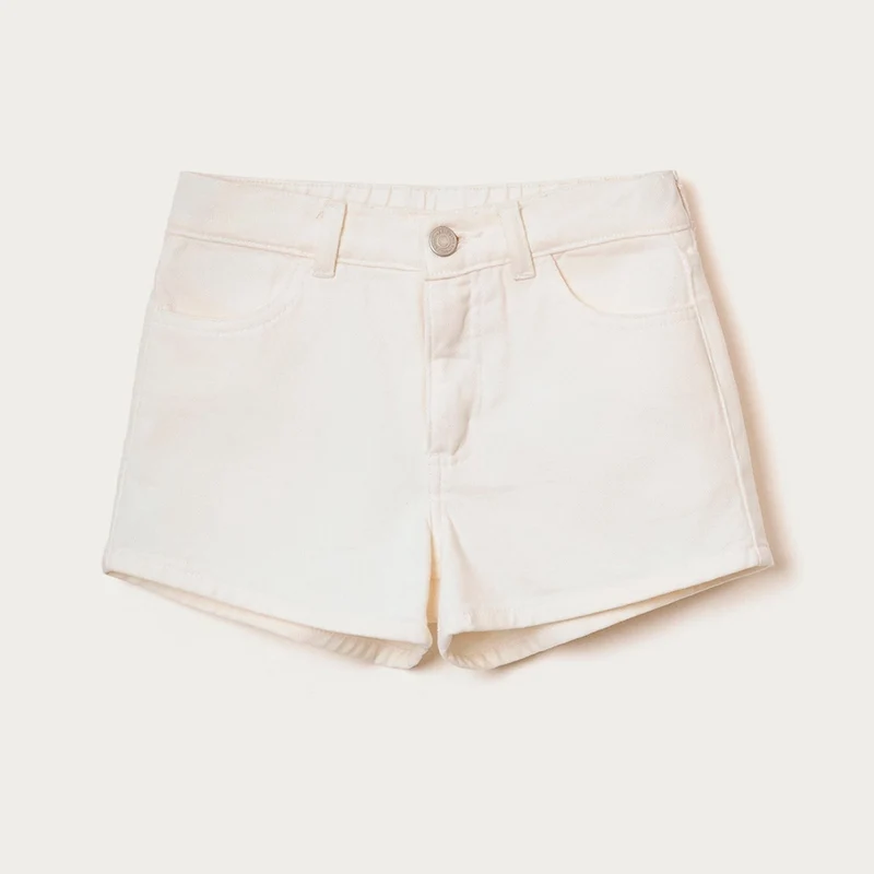Shorts Em Sarja Hering Kids Com A Barra Desfiada Feminino - Natural 06 / Menina