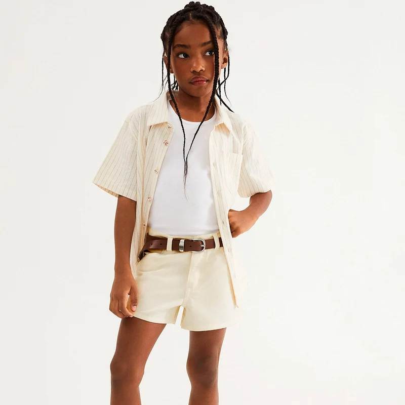 Shorts Em Sarja Hering Kids Com A Barra Desfiada Feminino - Amarelo 12 / Menina