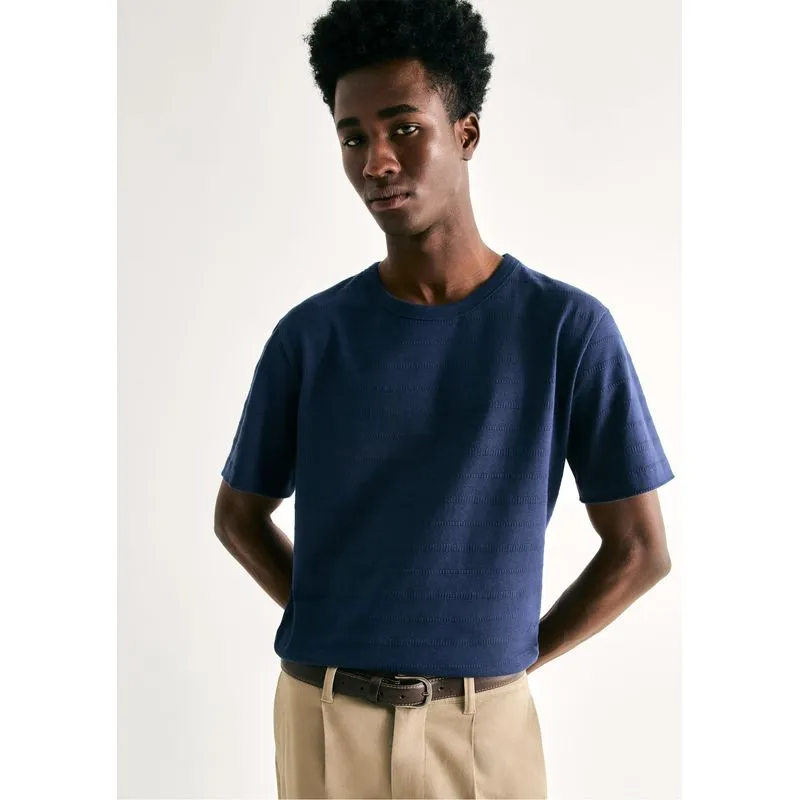 Camiseta Masculina Manga Curta Em Malha Texturizada - Azul G