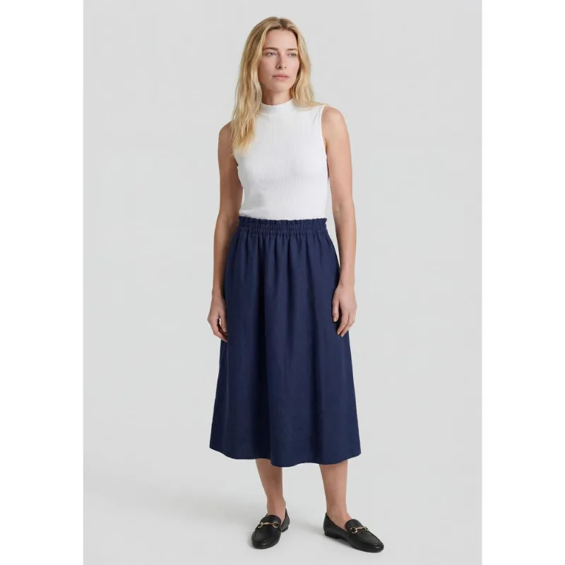Saia Midi Godê Em Tricoline - Azul M