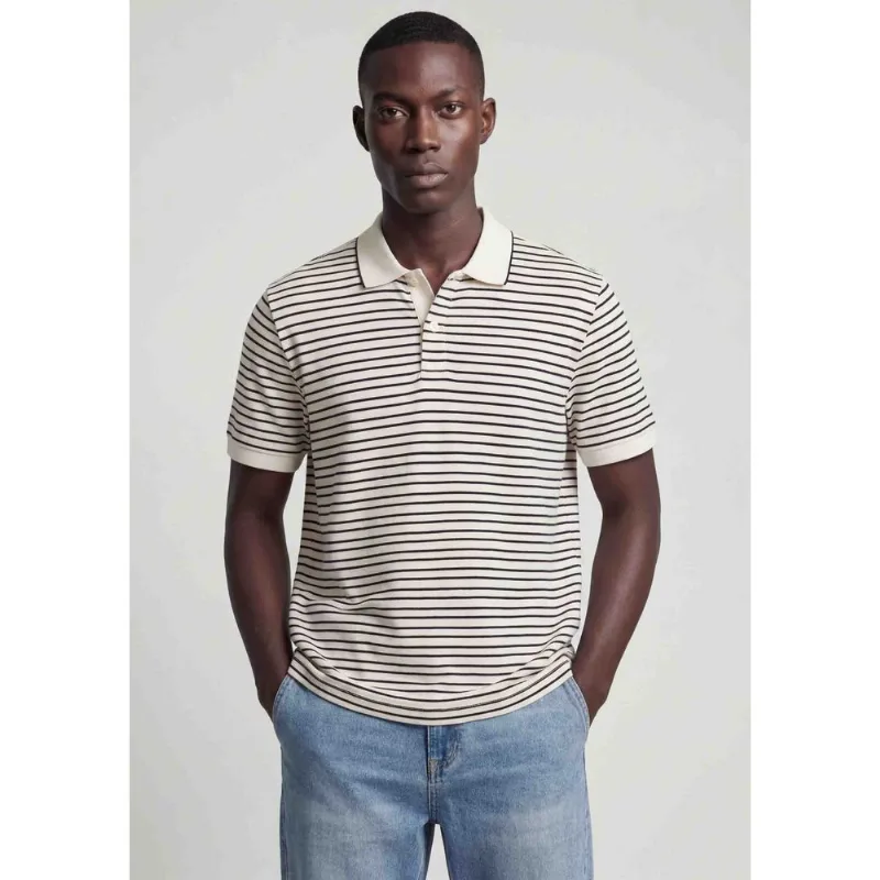 Camisa Polo Masculina Piquet Listrada - Off white XG