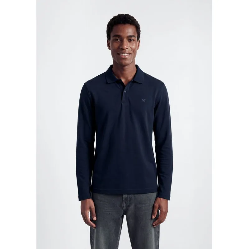 Camisa Polo Masculina Manga Longa Em Piquet - Azul XXG