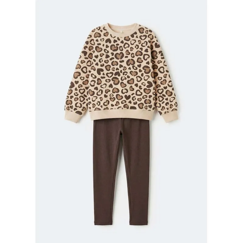 Conjunto Infantil Menina Com Blusão Estampado - Marrom 016