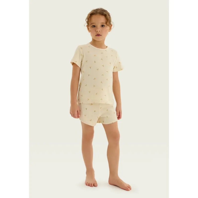 Pijama Infantil Menina Estampado Manga Curta - Bege 008