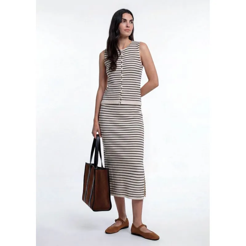 Saia Midi Em Malha Rústica Premium - Off white G