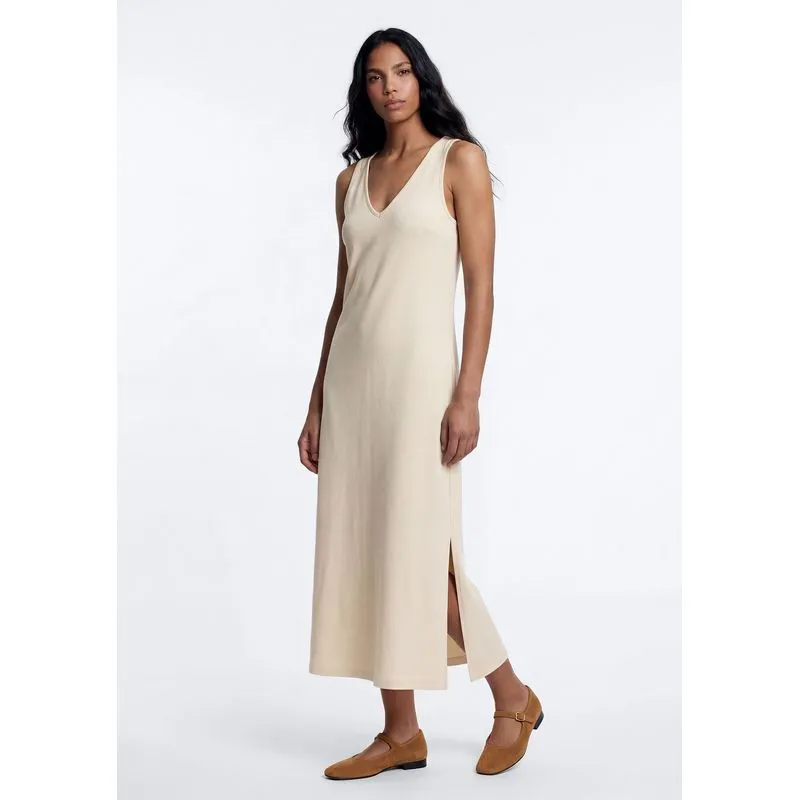 Vestido Midi Evasê Com Elastano - Creme G