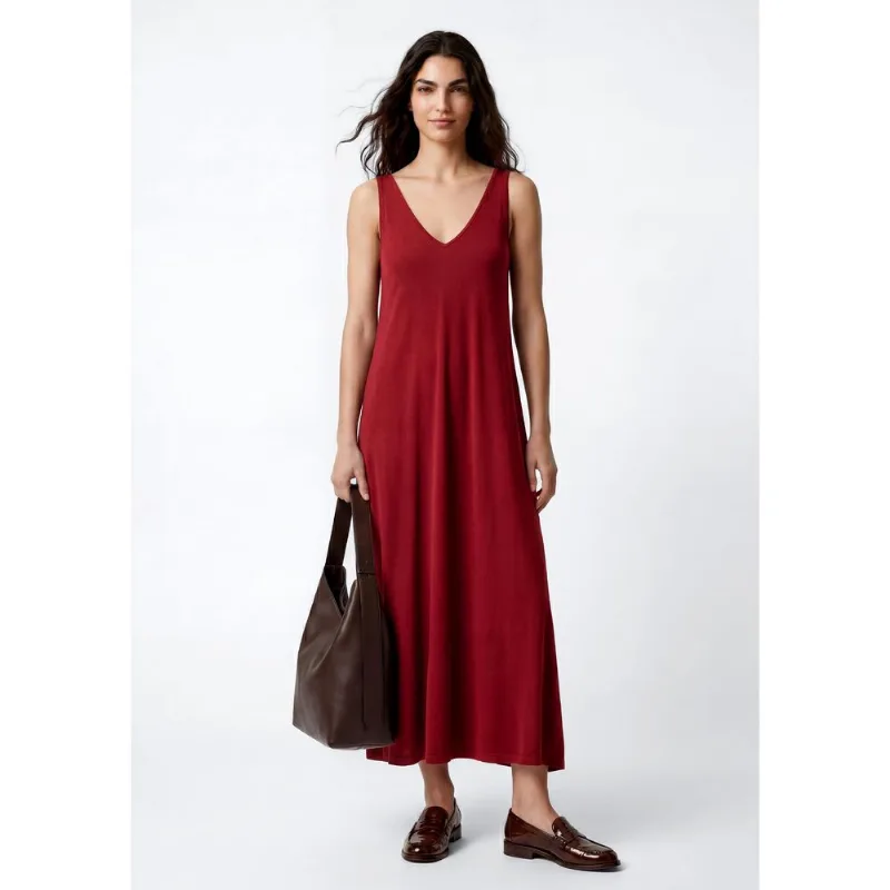 Vestido Midi Evasê Com Elastano - Vermelho G