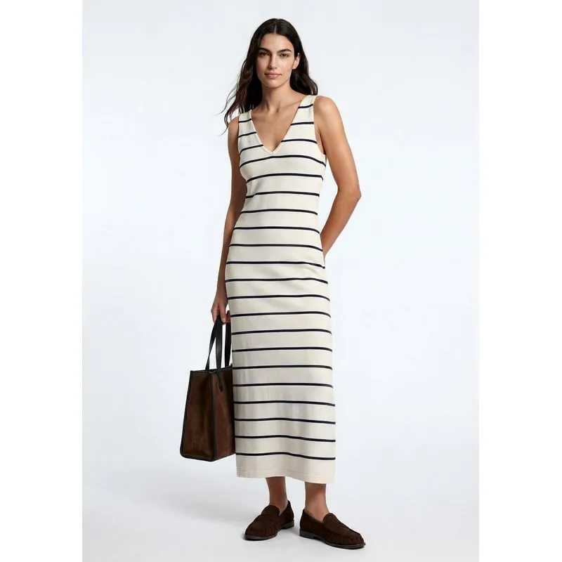Vestido Midi Evasê Com Elastano - Off white G