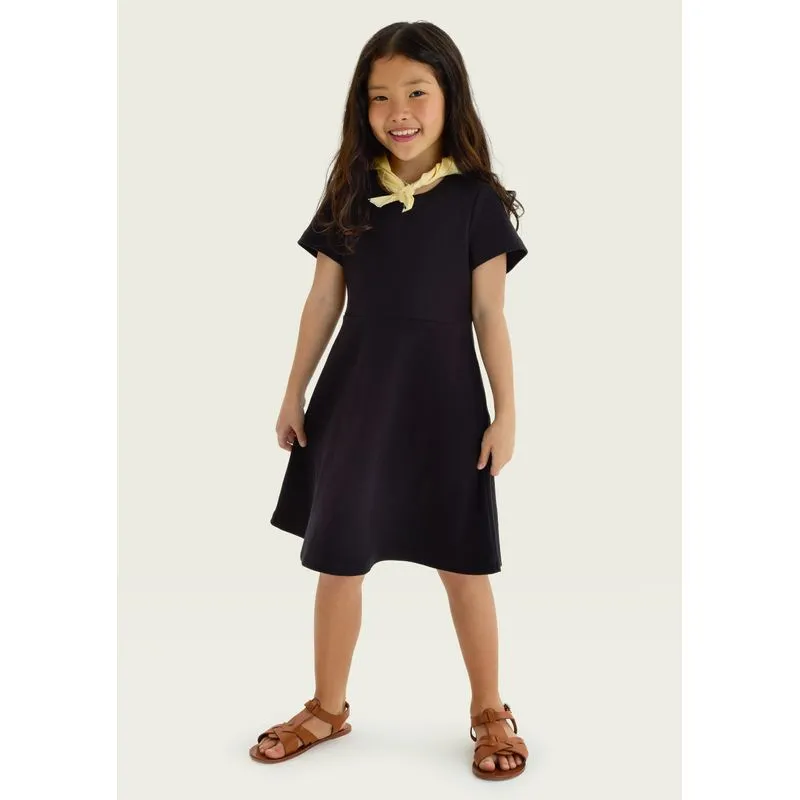 Vestido Curto Infantil Evasê Em Ribana Lisa - Preto 012