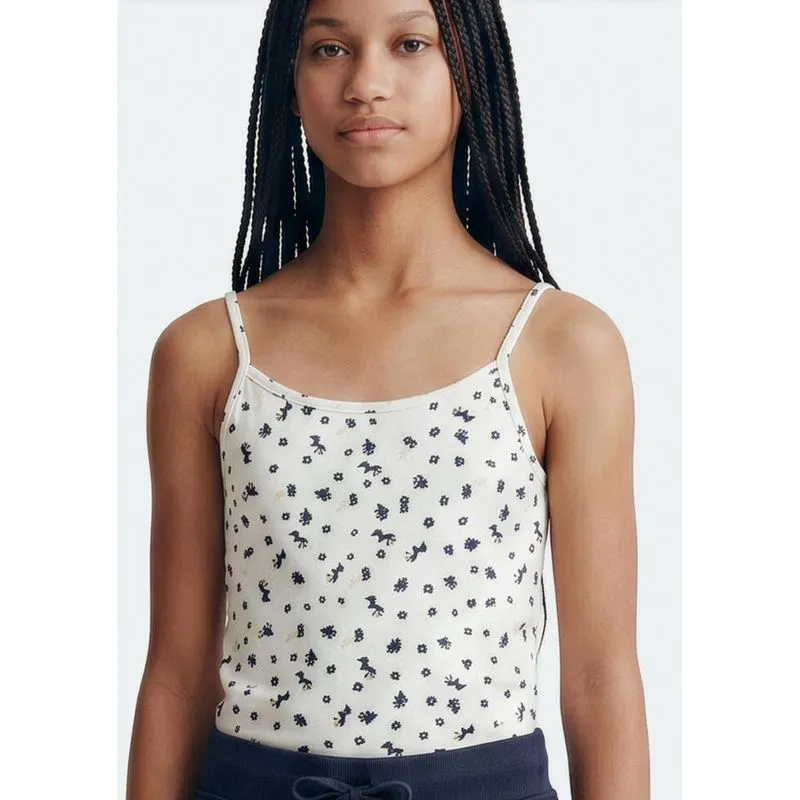 Regata Teen Alças Finas Com Bordado - Off white G