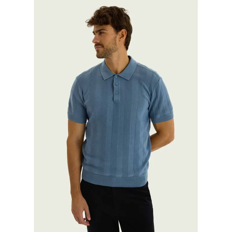 Polo Masculina em Tricô Texturizado - Azul XXG
