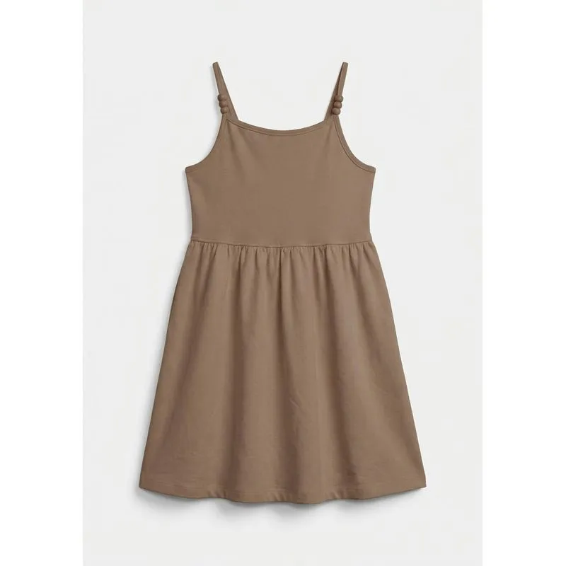 Vestido Curto Infantil Em Malha Binada - Marrom 008
