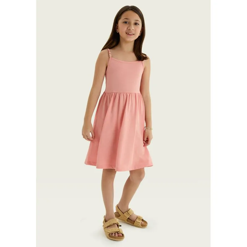 Vestido Curto Infantil Em Malha Binada - Rosa 012