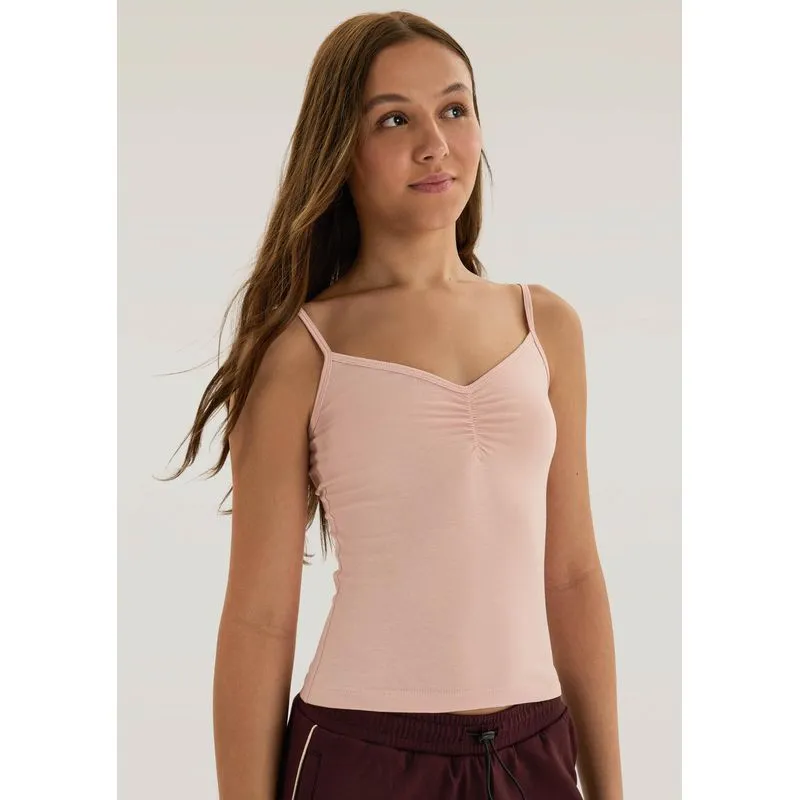 Regata Teen Alças Finas Decote Franzido - Rosa P