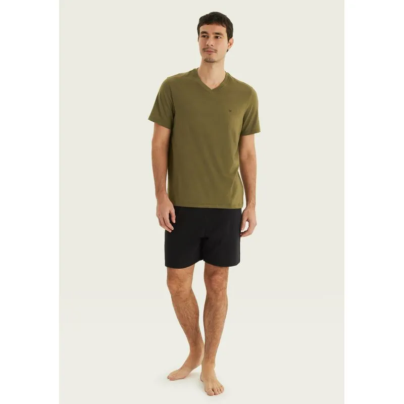 Pijama Masculino Curto Com Bordado - Verde XG