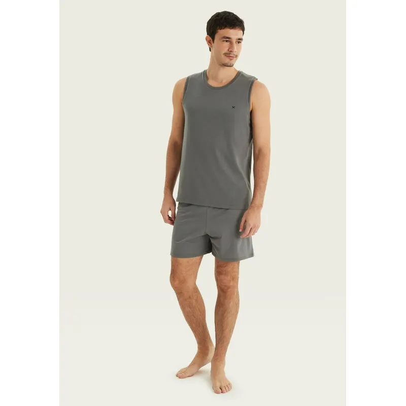 Pijama Curto Masculino Em Malha De Algodão - Cinza P