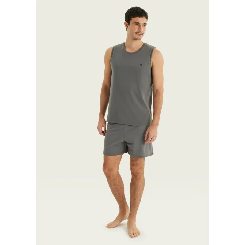Pijama Curto Masculino Em Malha De Algodão - Cinza M
