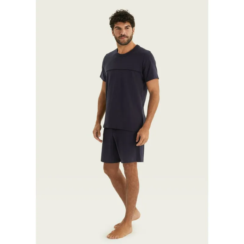 Pijama Curto Masculino Em Algodão - Azul XXG