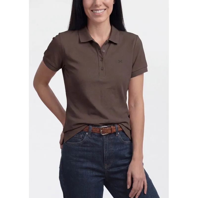 Polo Feminina Bordada Em Malha Piquet - Marrom G