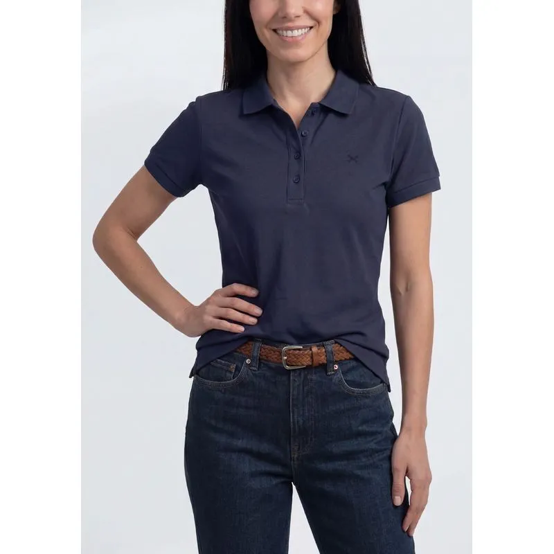 Polo Feminina Bordada Em Malha Piquet - Azul G