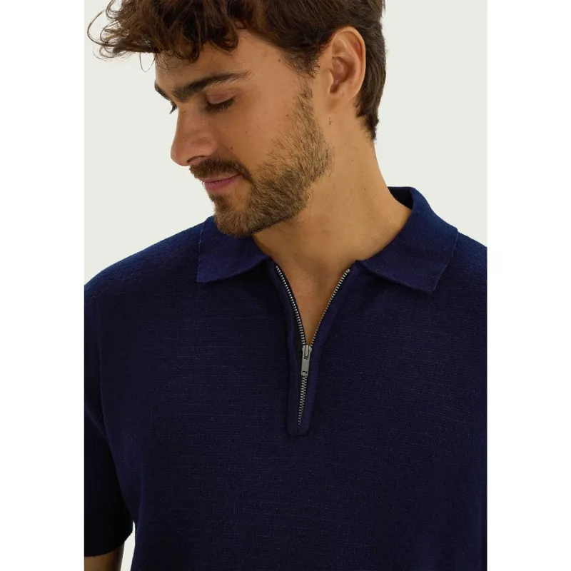Polo Masculina Manga Curta Em Tricô - Azul G
