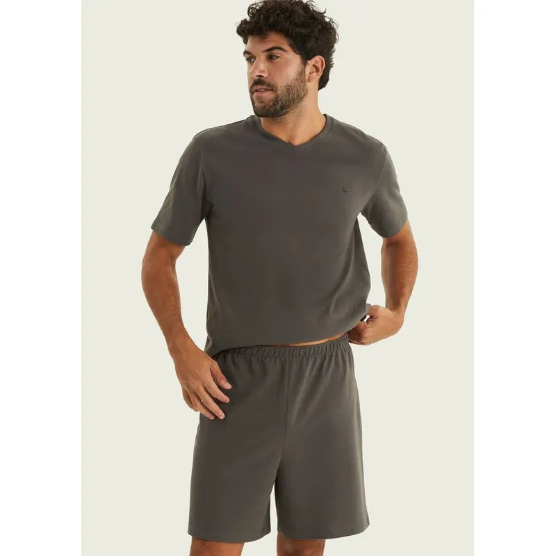 Pijama Curto Masculino Em Piquet Premium - Cinza XXG