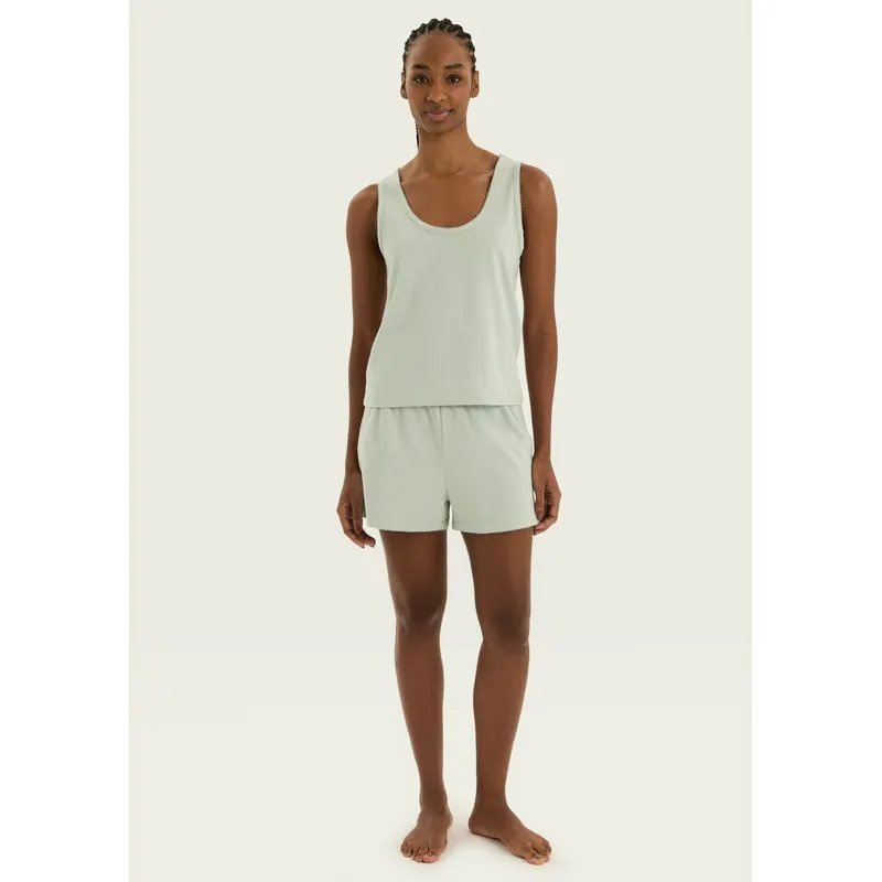 Pijama Curto Feminino Texturizado Com Regata - Verde P