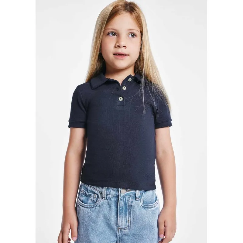 Polo Infantil Menina Em Ribana - Azul 008