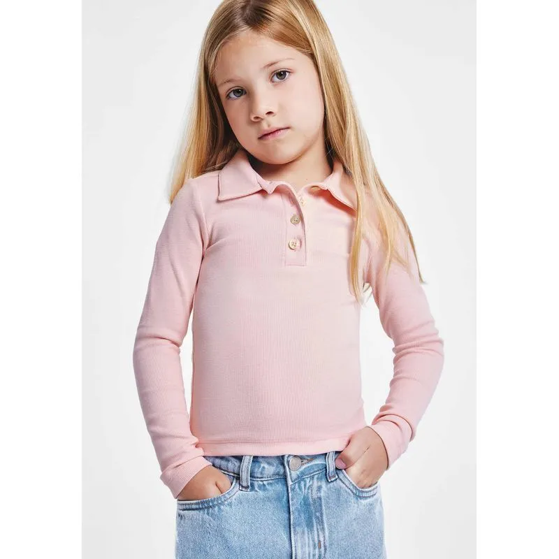 Polo Infantil Menina Manga Longa Em Ribana - Rosa 004