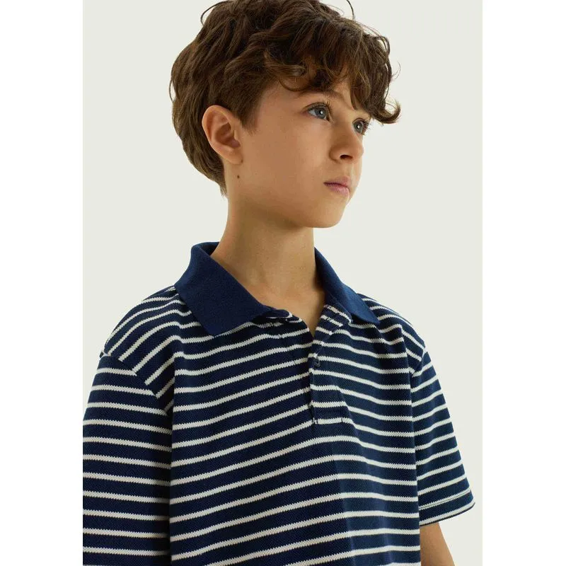 Polo Infantil Menino Em Malha Piquet - Azul 016