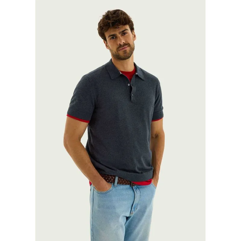 Polo Masculina Manga Curta Em Tricô Mescla - Cinza XG