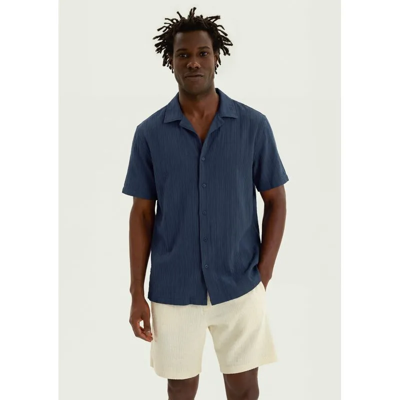 Camisa Masculina Manga Curta Comfort Listrada - Azul XG