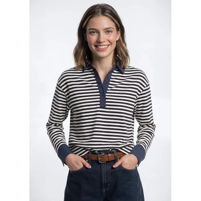 Blusão Polo Feminino Fio Tinto Listrado - Preto M