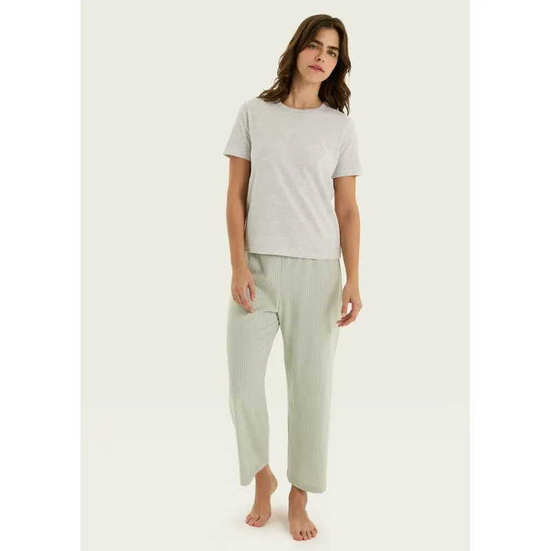 Pijama Longo Feminino Estampado Sênior - Cinza XP