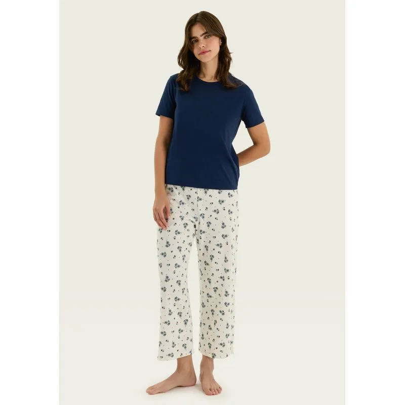 Pijama Longo Feminino Estampado Sênior - Azul G