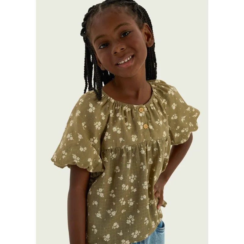 Blusa Infantil Menina Estampada Manga Balonê - Verde 006