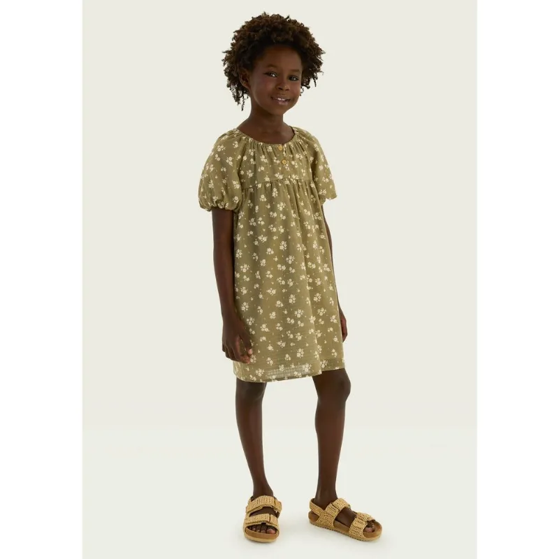 Vestido Infantil Manga Balonê Em Viscose - Verde 014