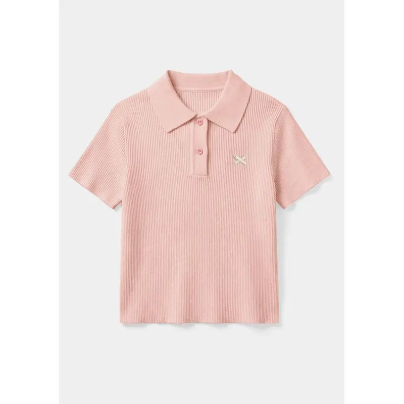 Polo Infantil Menina Manga Curta Em Tricô Leve - Rosa 010
