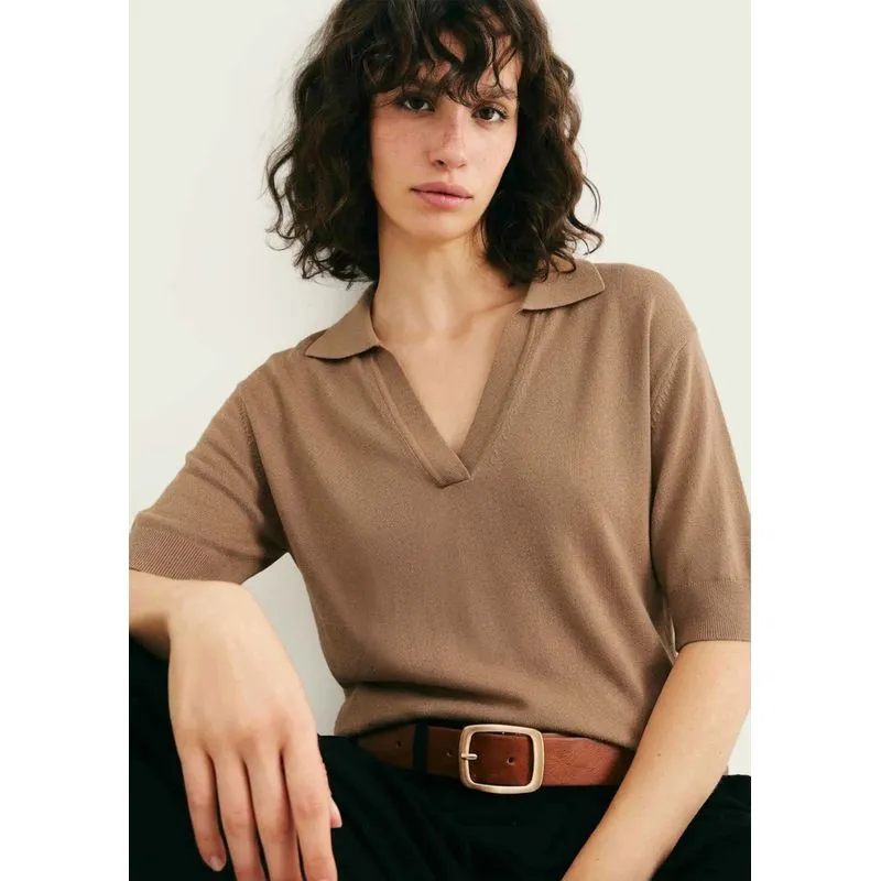 Polo Feminina Em Tricô Leve - Marrom XG