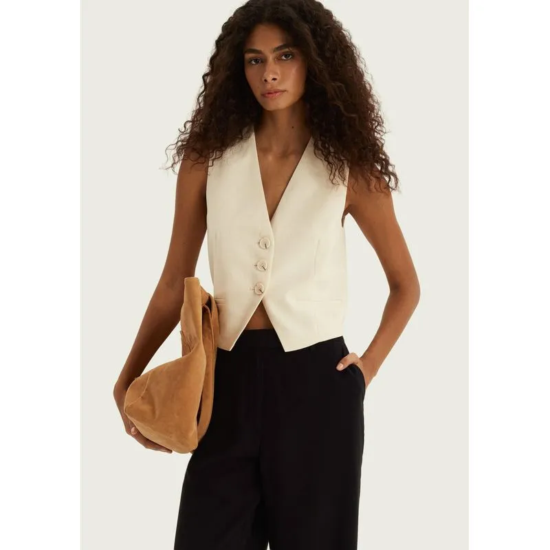 Colete Feminino Alfaiatado Com Linho - Creme M