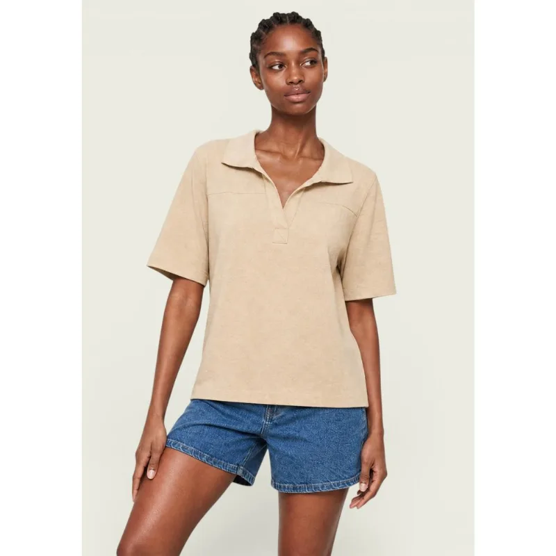 Polo Feminina Manga Curta Oversized Em Viscolinho - Bege G