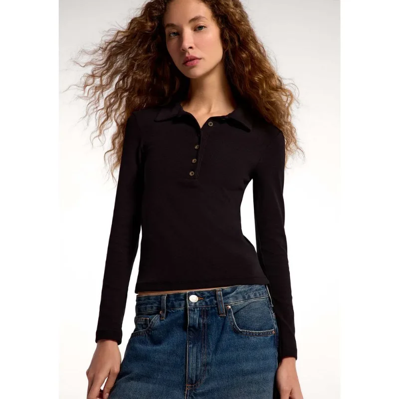 Polo Feminina Manga Longa Em Ribana Ultra Soft - Preto P