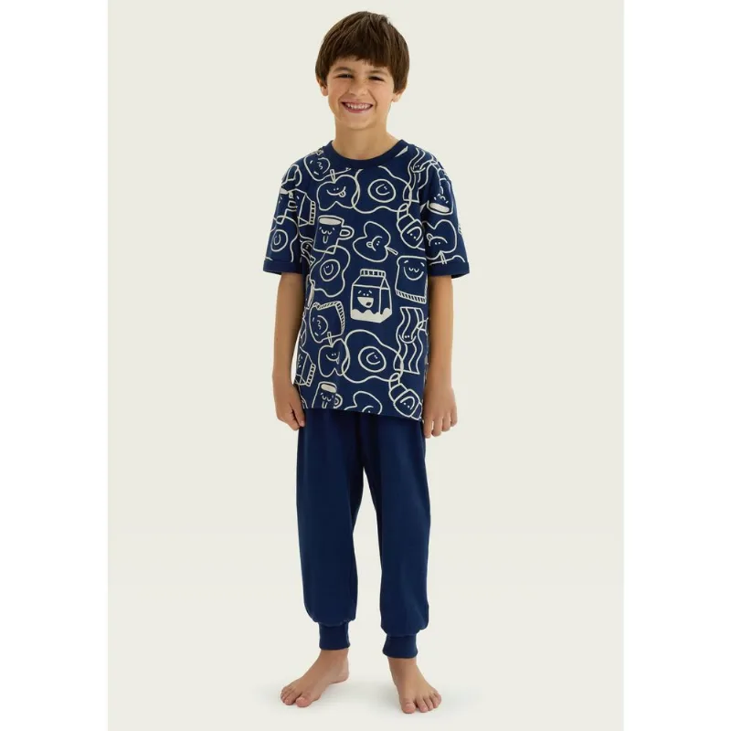 Pijama Infantil Menino Estampado Brilha no Escuro - Azul 004