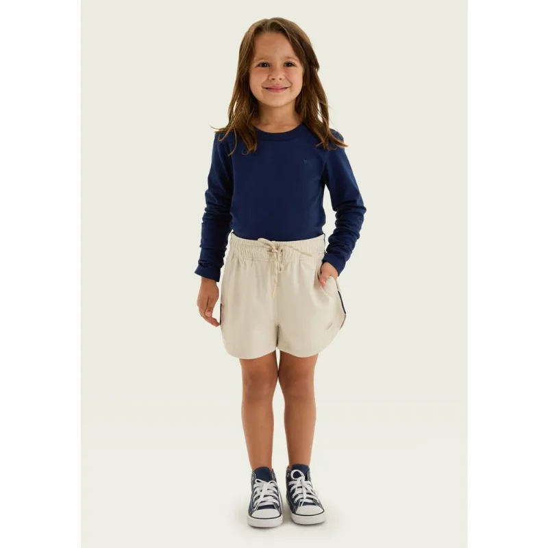 Shorts Infantil Menina Esportivo Runner - Creme 010